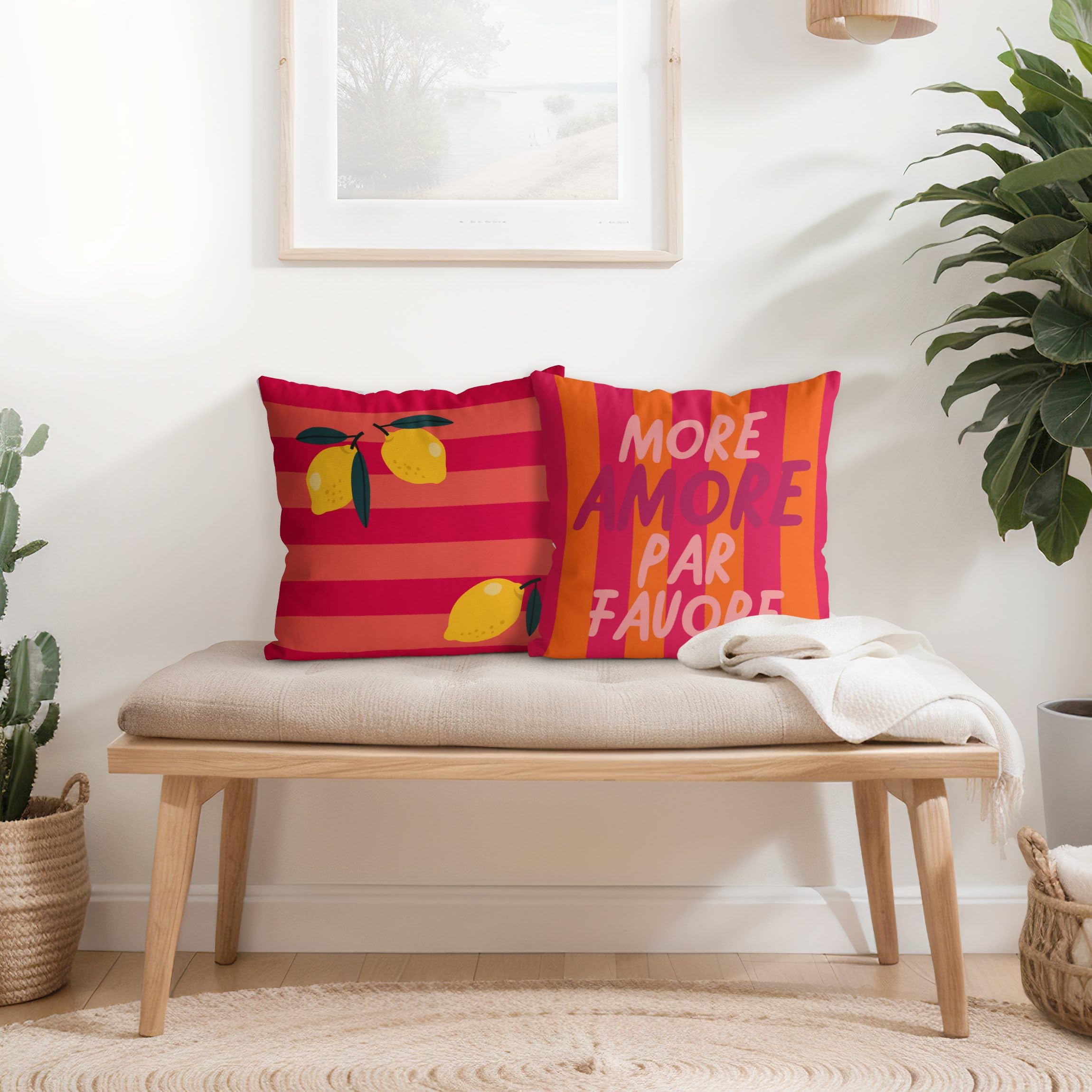 Dekokissen 2-teilig draußen/Outdoor waschbar Kulinarisch mit Füllung Zierkissen - Made in Germany - Obst Bezug pink Sofakissen Pop Art Outdoor Sofa Bett 1225