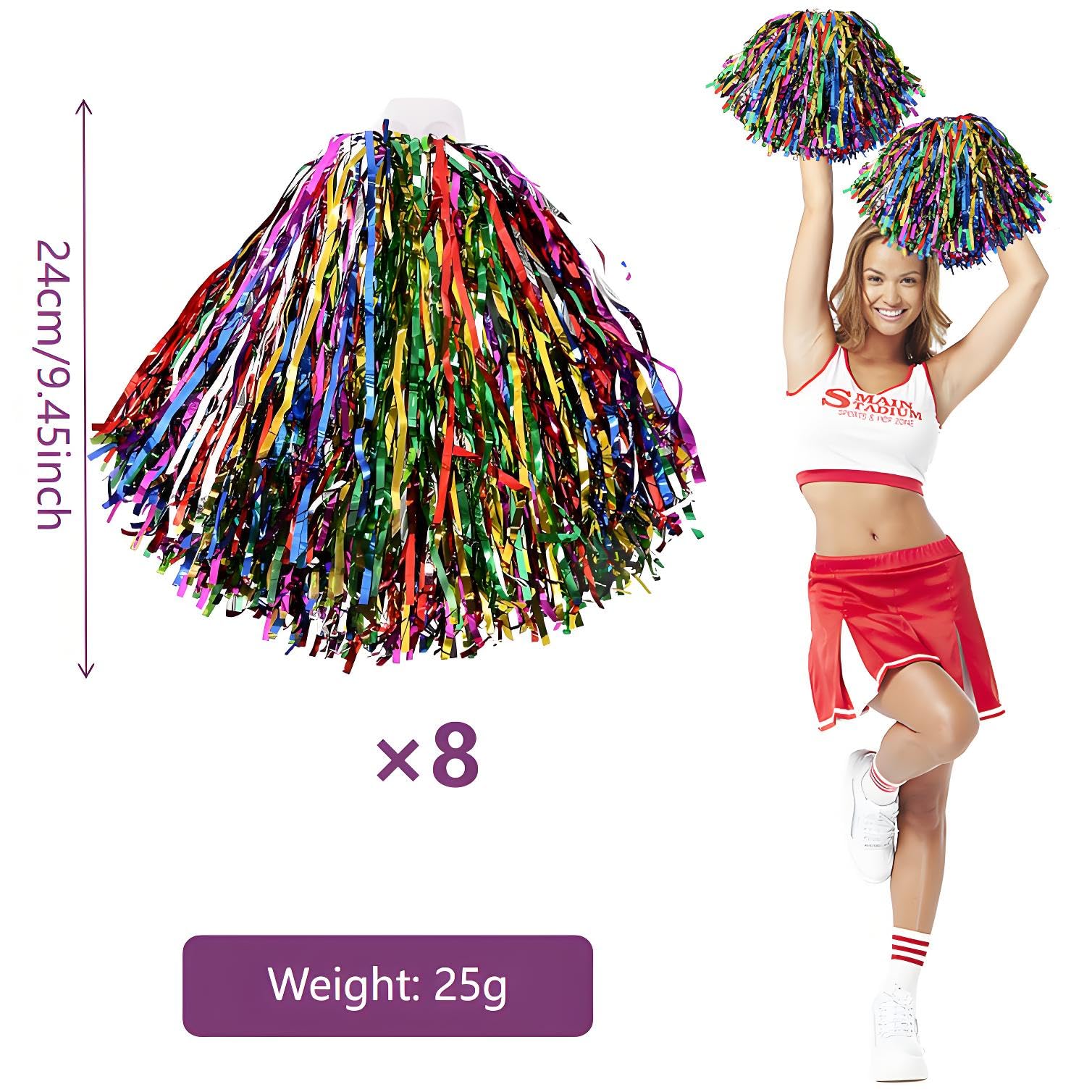 8 Piezas Pompones Animadora Pompones de Colores para Animadoras Pompones Animadora Niña Pompon Animadora con Asa para Eventos Deportivos Juegos Escolares Fiestas de Baile y Raves — view 3
