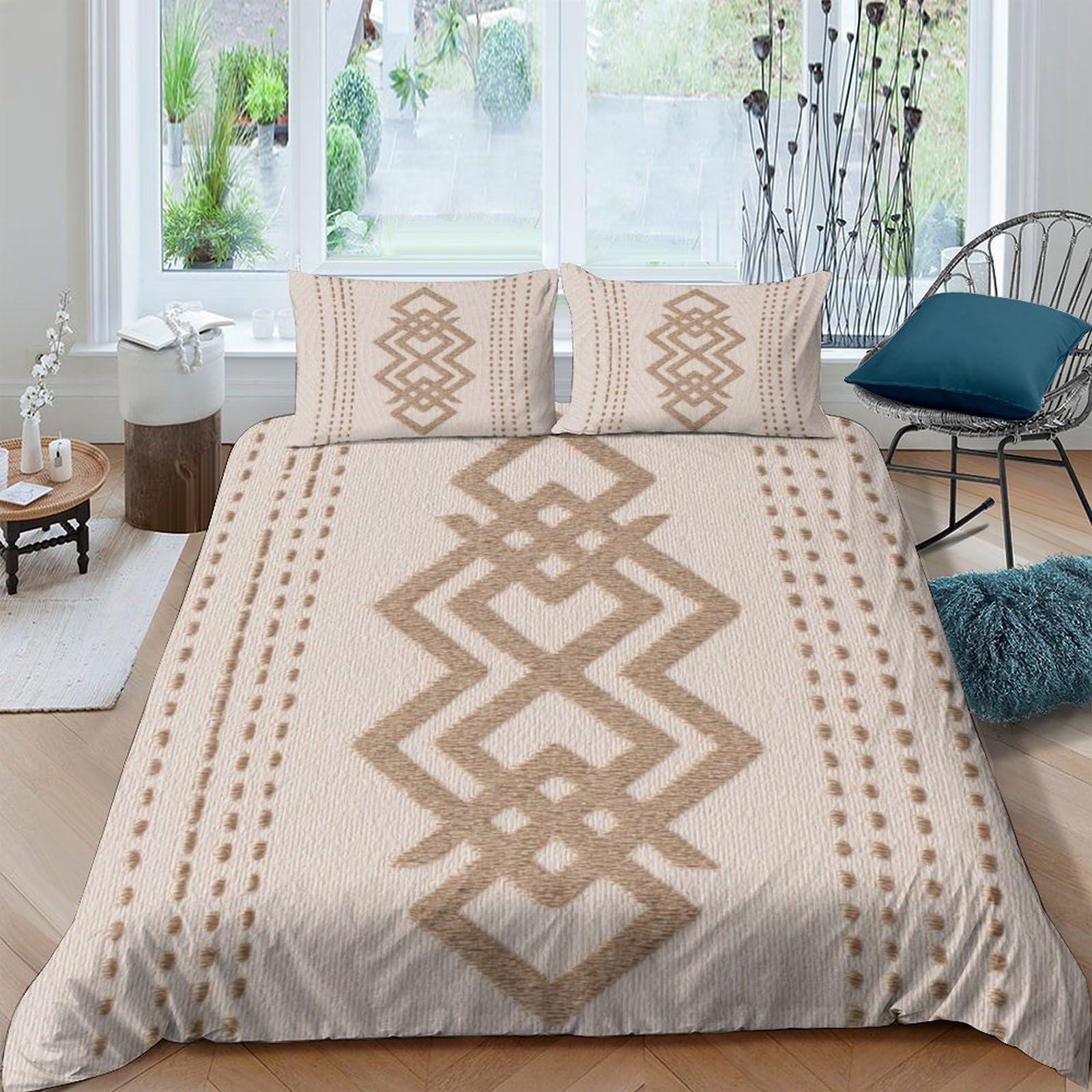 Ctjqhvkz Style-1 3D Printed Geometric Tribal Pattern Fitted Sheet Microfiber Beige Ethnic Bed Cover For Bedroom Guest Room Decor Single（135X200cm）