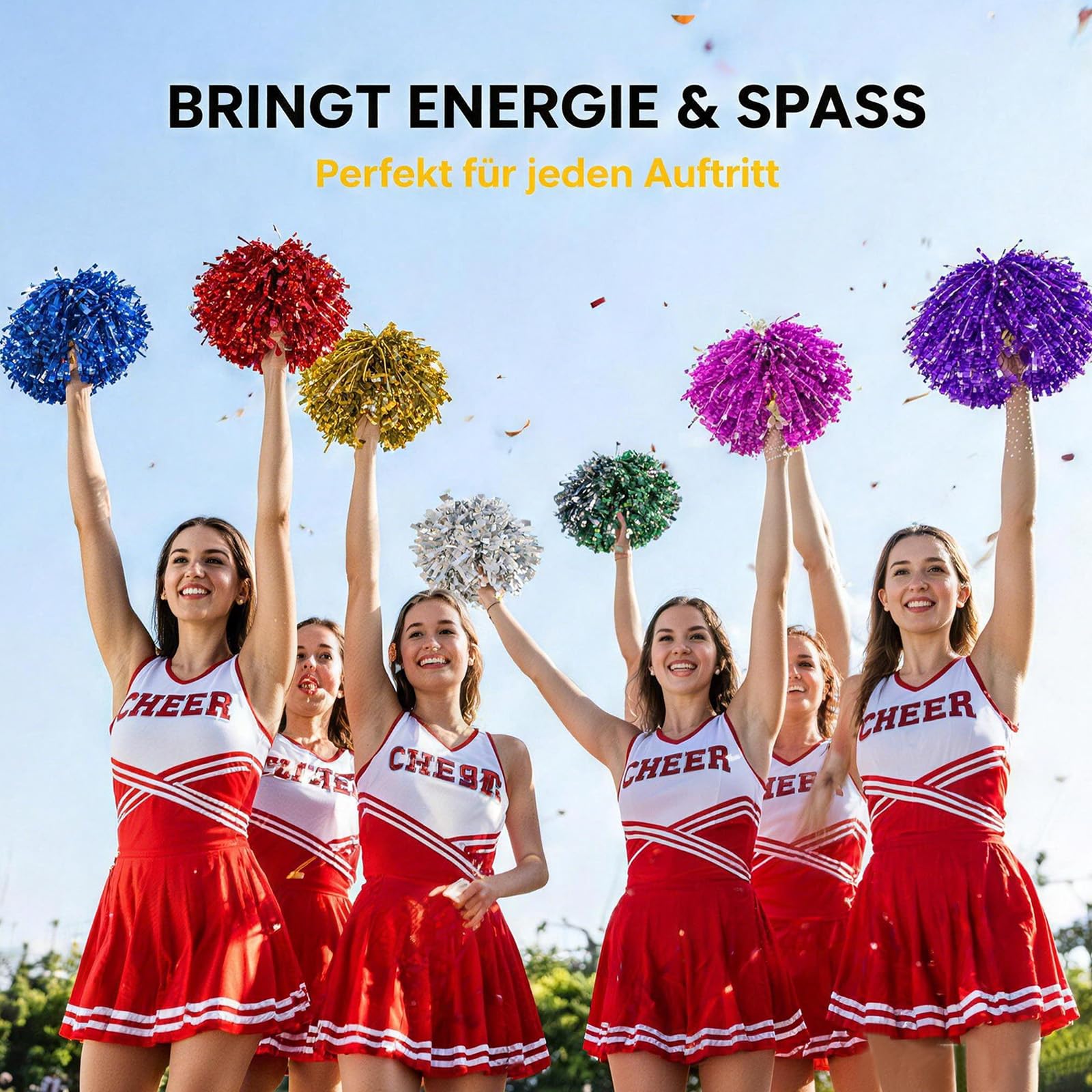 14 Stück Cheerleader Pompons, 7 Farben, mit Handgriffen - Leicht, tragbar