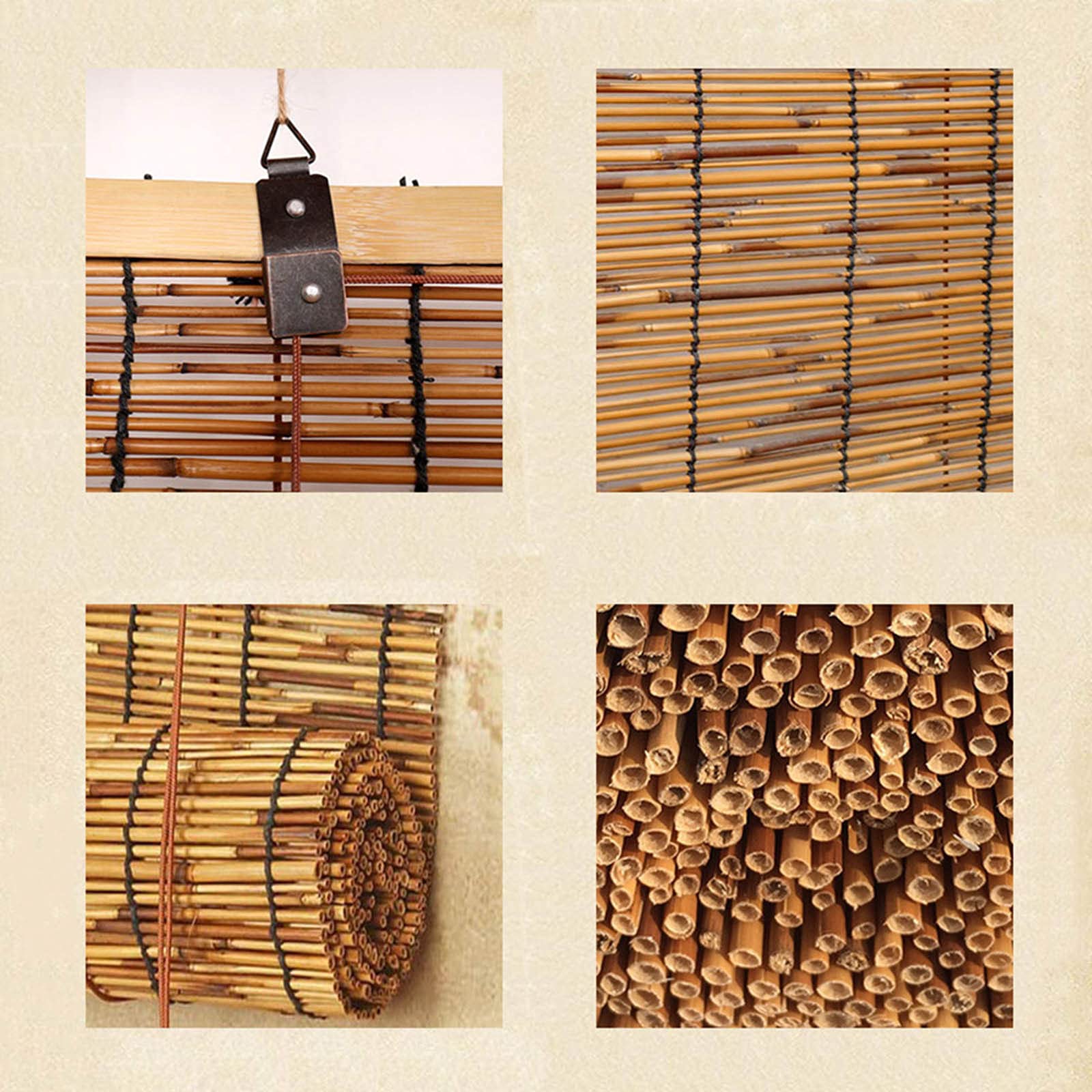 Rideaux en Roseau,stores Enrouleurs en Bambou Avec Poussoir,rideaux Romains Rétro Naturels Largeur 50/60/80/90/130cm,stores en Bambou Filtrant La Lumière Intérieur/extérieur,100x160cm/39.5*63in