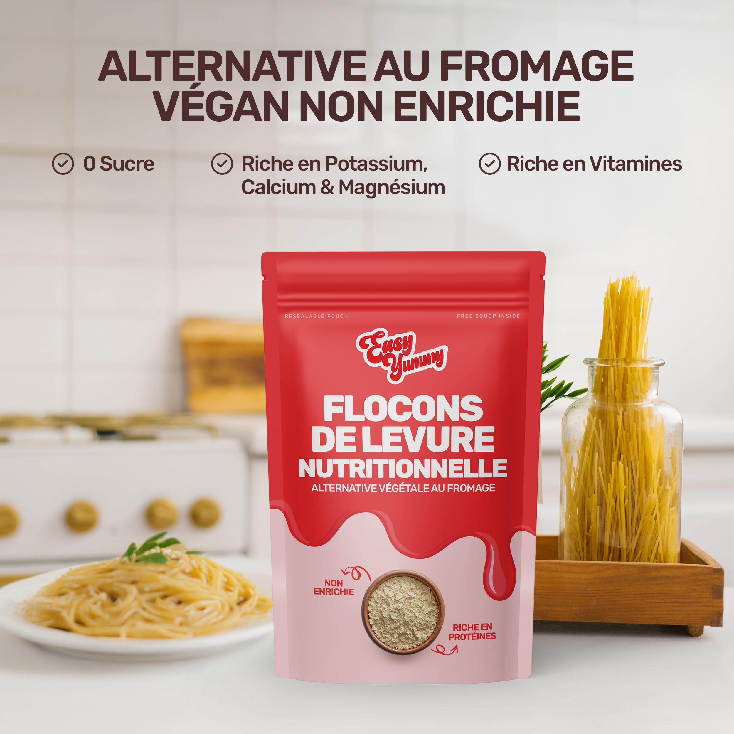EASY YUMMY – Flocons Nooch (300 g), levure nutritionnelle non enrichie 100% végétalienne, sans additifs