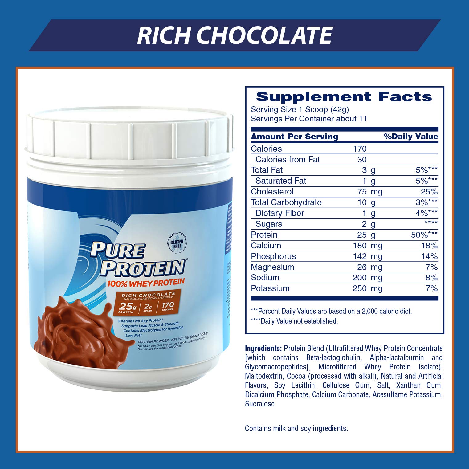 Buy Pure Protein Powder, Whey, High Protein, Low Sugar, Gluten Free