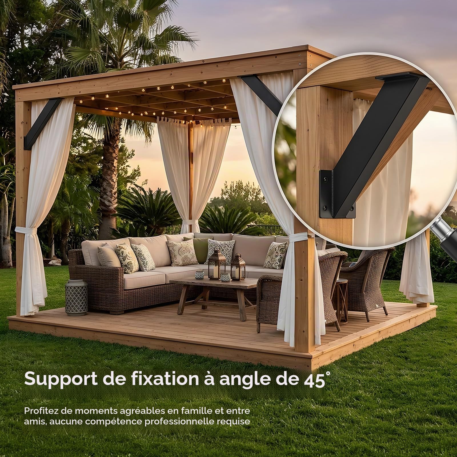 Équerres D'angle à 45 Degrés, 4PCS Support Poteau pour Pergola Bois
