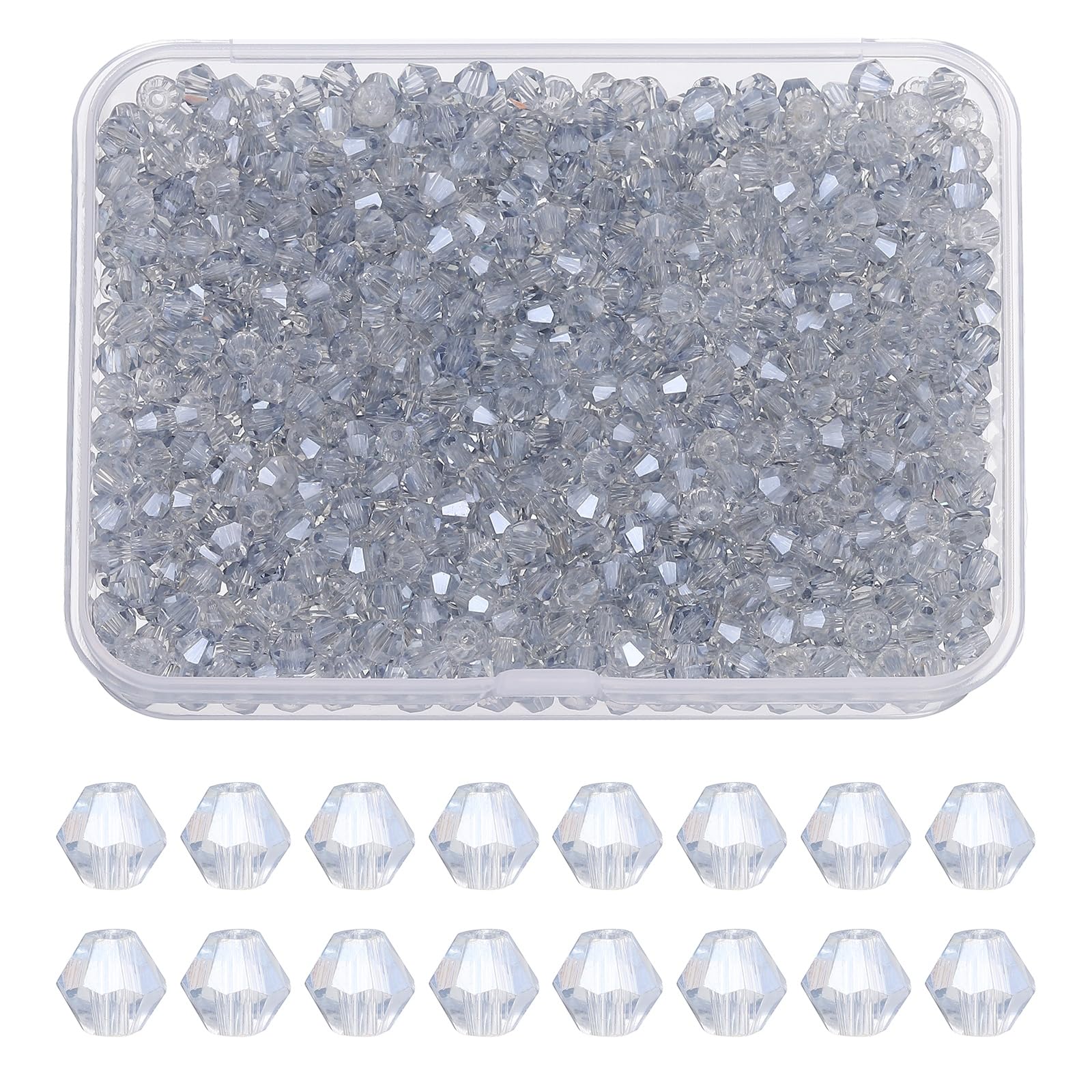 PATIKIL 1000pcs 4mm Bicone Glass Crystal Beads, Gray Blue