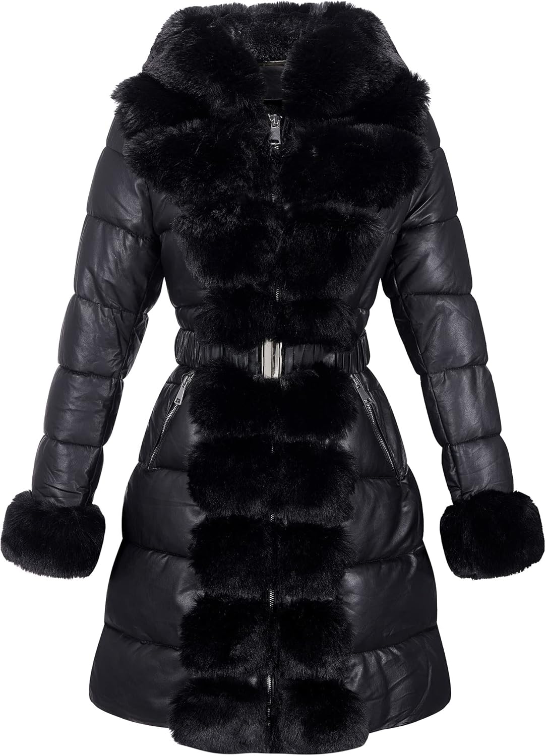 Risissida women puffer coat/parka with long fur collar hooded win…