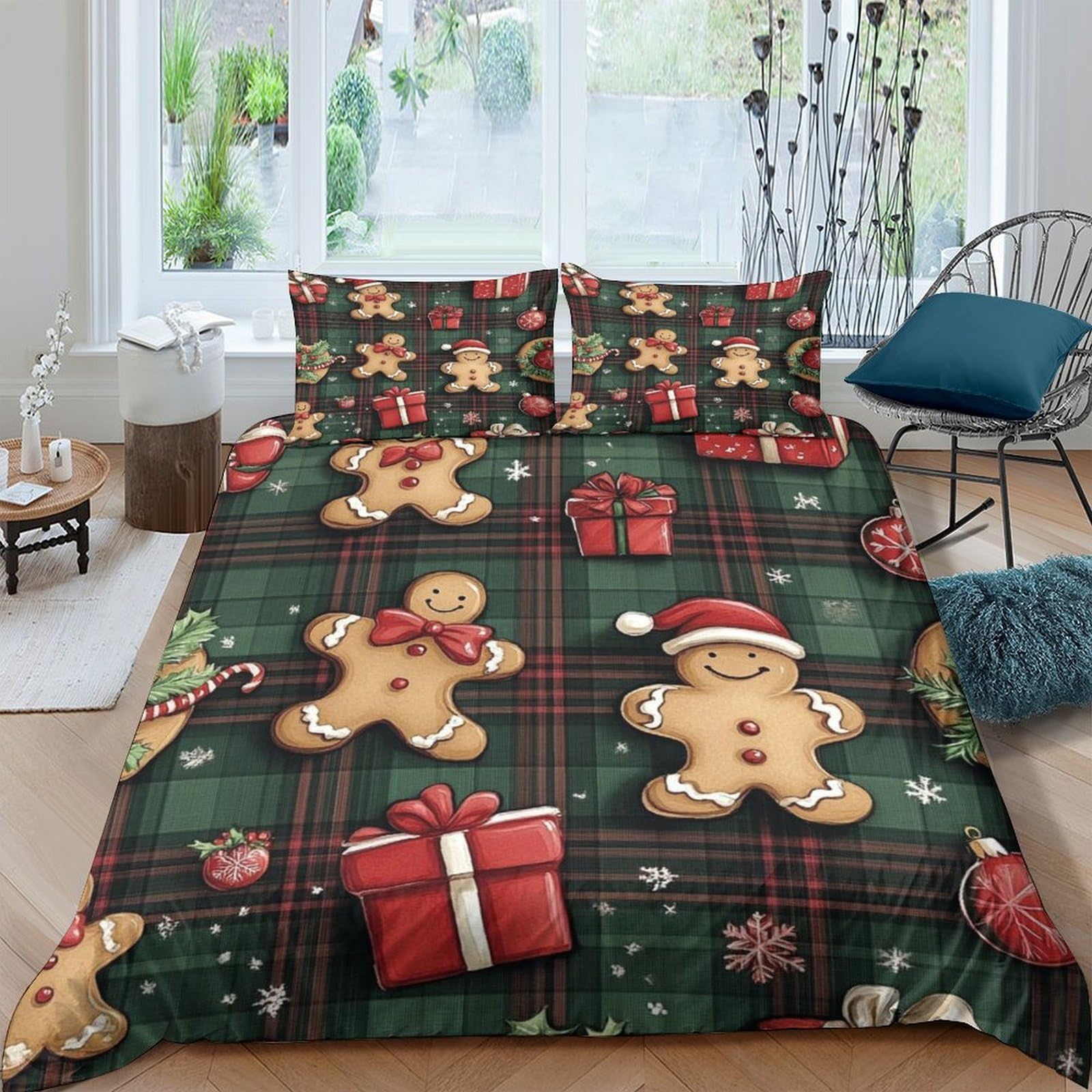 Ctjqhvkz Style-4 3D Printed Gingerbread Fitted Sheet Microfiber Festive Gift Bed Cover Christmas Bedroom Decor For Adults Teens Single（135X200cm）