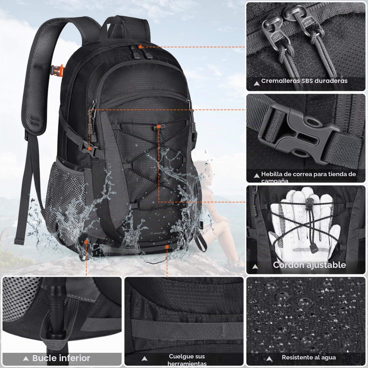 RAINSMORE Mochila Senderismo 40 Litros Mochila de Viaje para Hombre Mujer Mochila Impermeable Plegable Ligera Mochilas de Marcha para Camping Excursiones Acampadas Montaña al aire libre