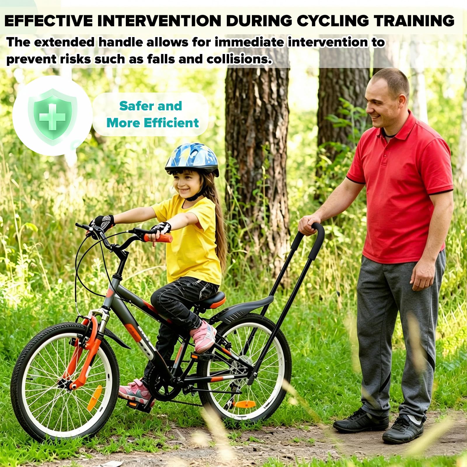 CHRI Barra de bicicleta para bicicleta infantil, ayuda de aprendizaje, barra de empuje universal, longitud ajustable, 21-29 pulgadas, para bicicletas y ruedas, mango cómodo, sin necesidad de agacharse
