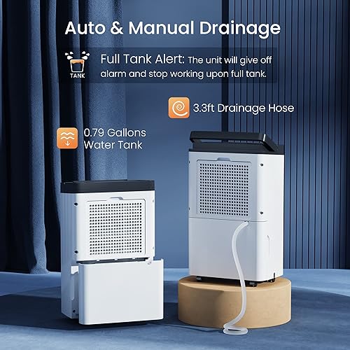 Miniatura 4 de Yaufey Deshumidificador de 60 pintas para espacios de cobertura del hogar y sótano de hasta 5,000 pies cuadrados, silencioso, elimina la humedad,