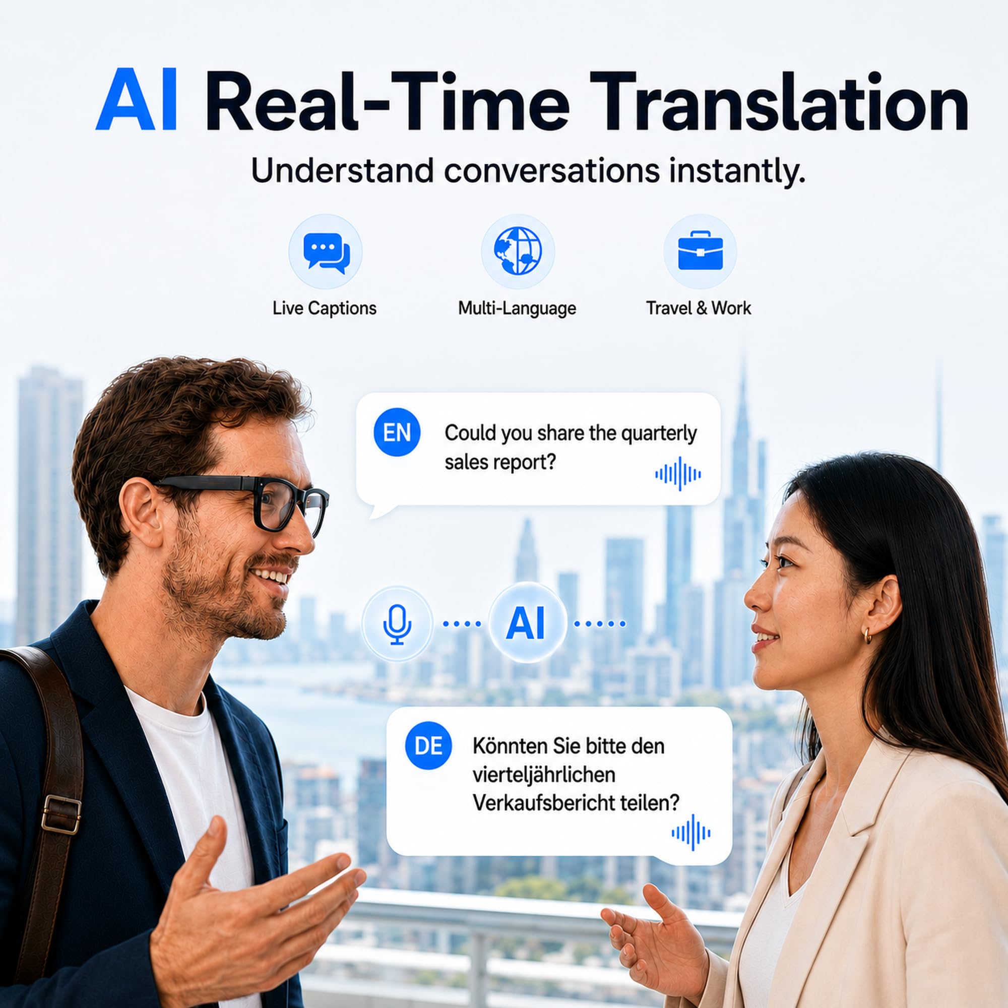 AI Smart Glasses Lunettes Intelligentes avec Caméra Vidéo Appels Bluetooth | Lunettes Connectées IA Caméra 8MP Vidéo 1080P EIS Traduction en Temps Réel Reconnaissance d’Objets IA Musique Vlog et Voyage