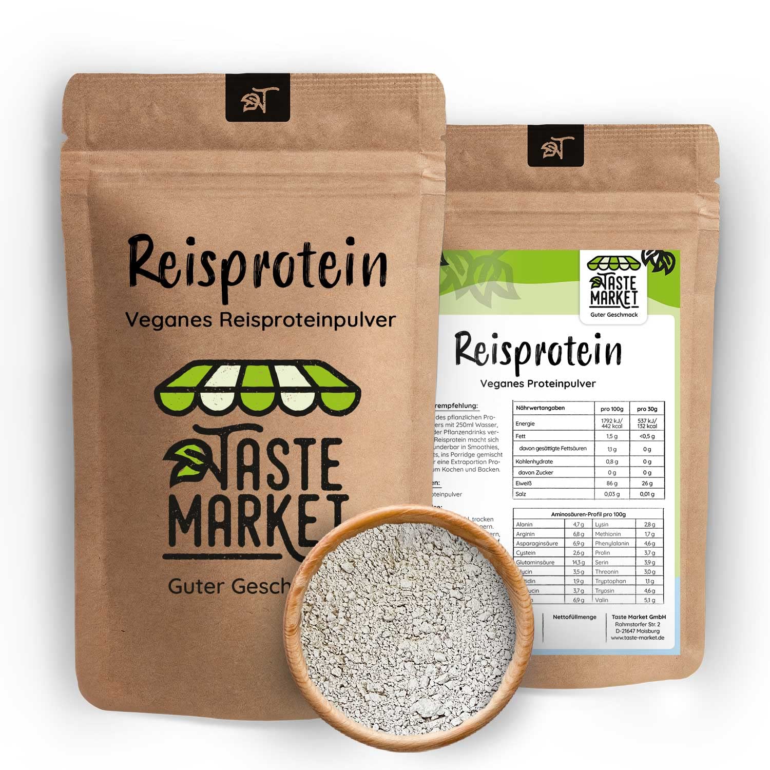 2 kg Reisprotein Pulver | 86% Proteinanteil | vegan | Pflanzliches Eiweißpulver | Proteinpulver