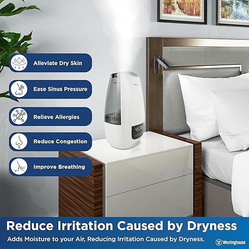 Miniatura 3 de Westinghouse Humidificador ultrasónico digital de niebla fría para dormitorios, humidificador de llenado superior de 6L con difusor de aceite