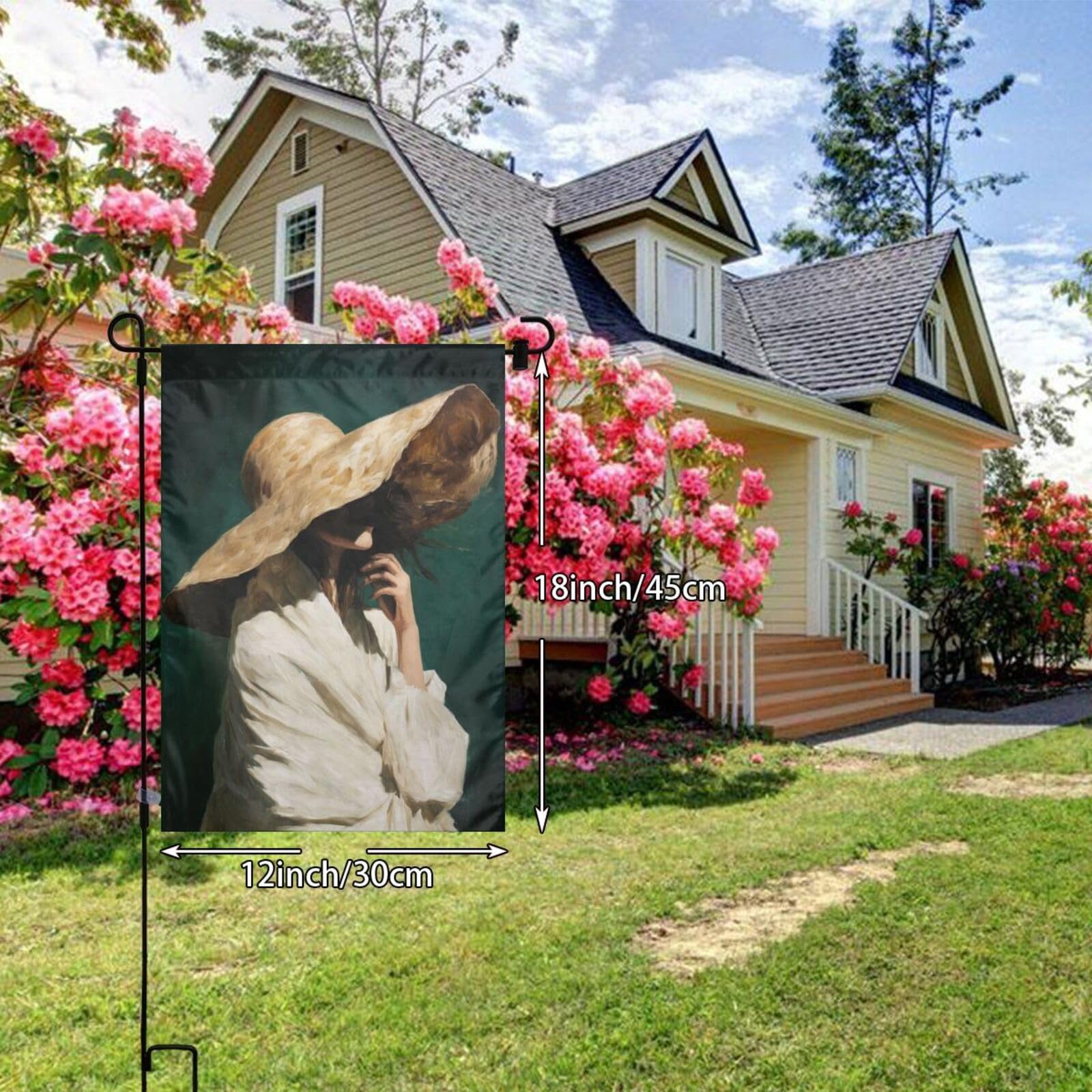 Woman Large Straw Hat Cover Face Garden Flag 12x18 Vertical Double Sided Farmhouse Holiday Outside Decorations Yard Flag