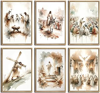 6Pcs Jesus Canvas Wall Art Watercolor Jesus Bible Posters Prints Christian Wall Decor Pictures