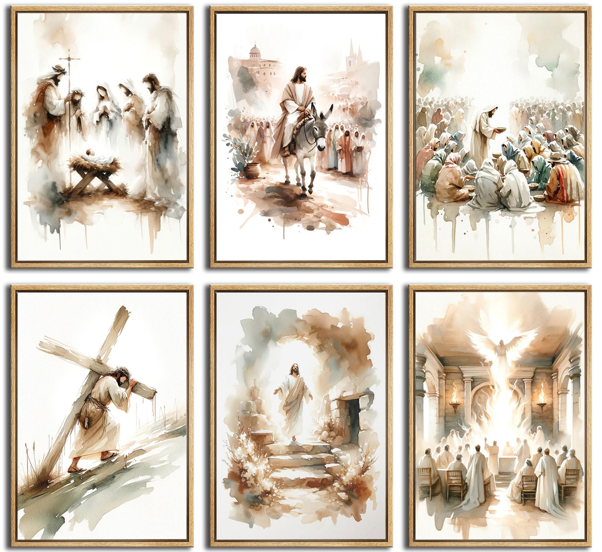 6Pcs Jesus Canvas Wall Art Watercolor Jesus Bible Posters Prints Christian Wall Decor Pictures Paintings for Living Room Bedroom Church Home Decor