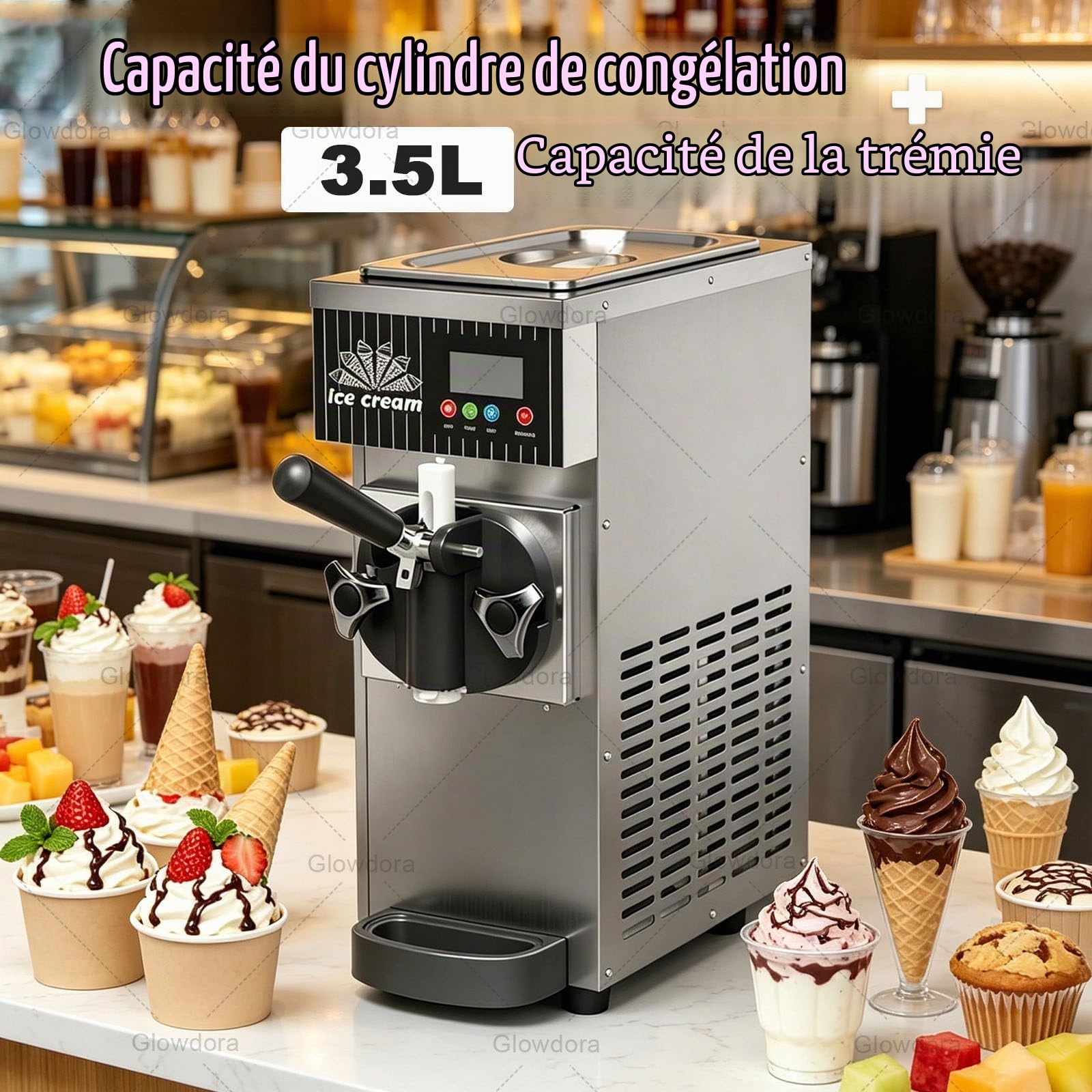 Machine À Glace Professionnelle Pour Particulier Et Commerce, Machine À Glace Italienne De Comptoir 450w, Réservoir 2,5l, Production 4-5l/H, Écran Led, Inoxydable Pour Fêtes Et Cafés Metallic