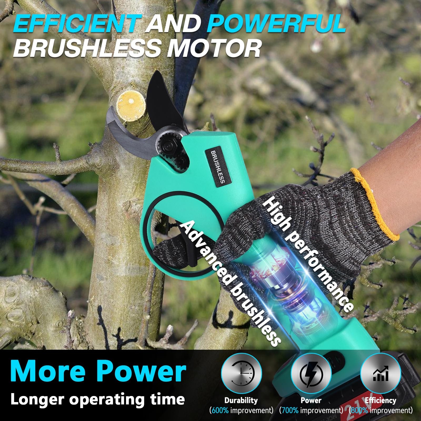Forbici Potatura a Batteria con Lame SK7: Leggere Cesoie a Batteria per Potatura con Regolabile 30-20mm con 2 Batterie 2000mAh, Forbice potatura a Batteria per Potatura Giardino, Olivo, Ulivo, vigneti