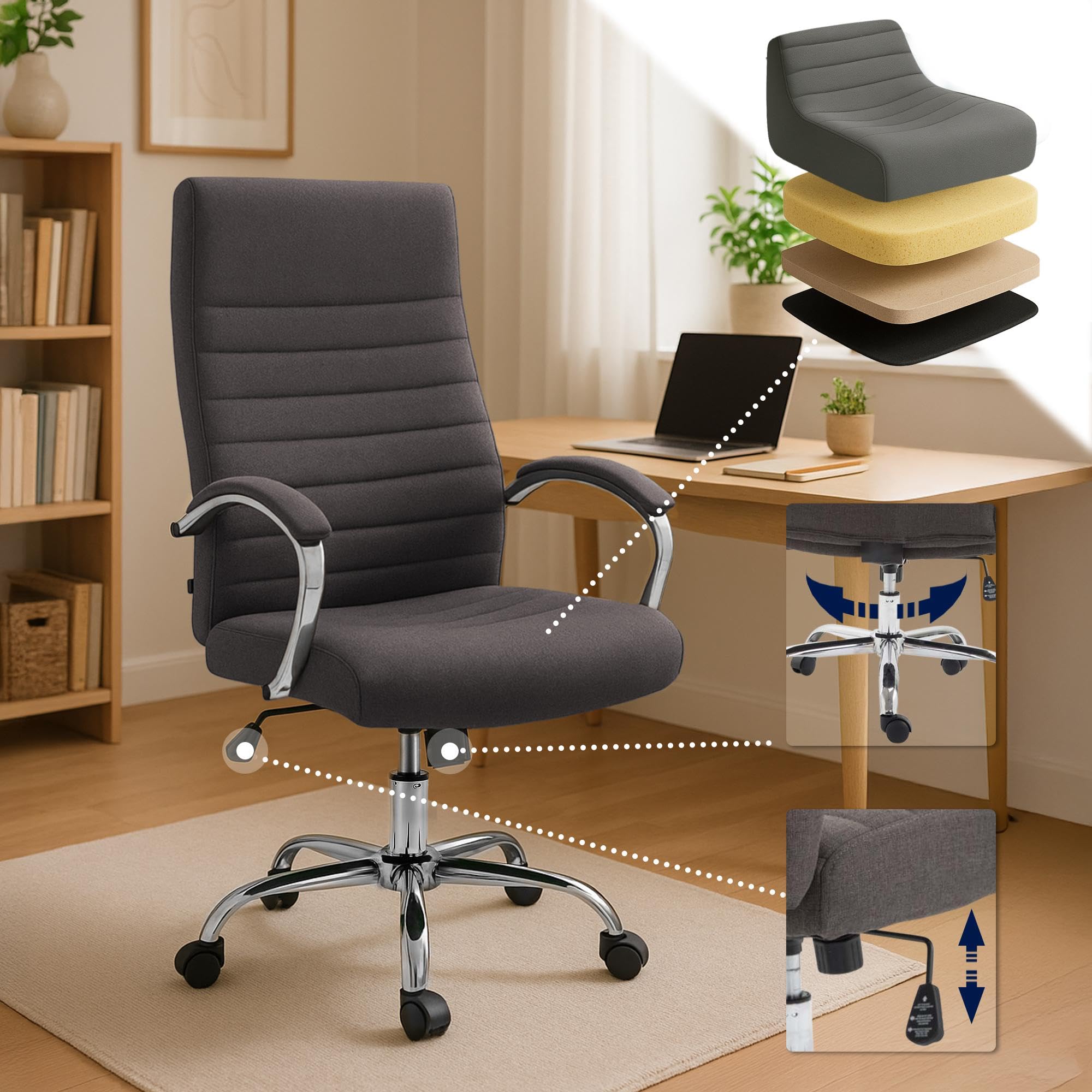 CLP Sedia Ufficio Ergonomica Natrona - Pelle Cognac, Regolabile In Altezza, Girevole 360°