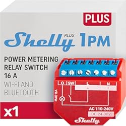 Interruptores Conmutados Wifi Shelly Plus 1PM | Smart Interruptor Relé Inalámbrico y Bluetooth Con Medición de Consumo | Automatización Del Hogar | Compatible Con Alexa y Google Home | iOS Android App | No Hub Requerido