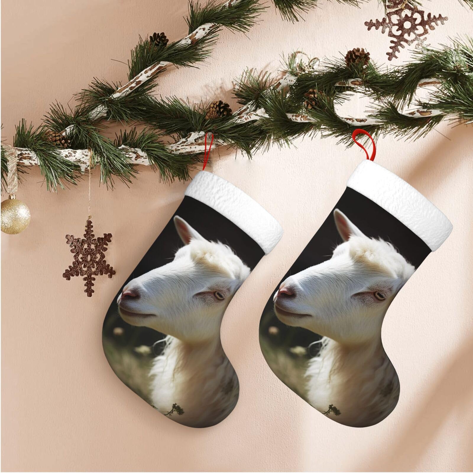 Sheep Christmas Stockings Velvet Xmas Fireplace Hanging Stocking with Plush Cuff Rustic Christmas Santa Stockings for Home Christmas Decorations Party Favor Supplies