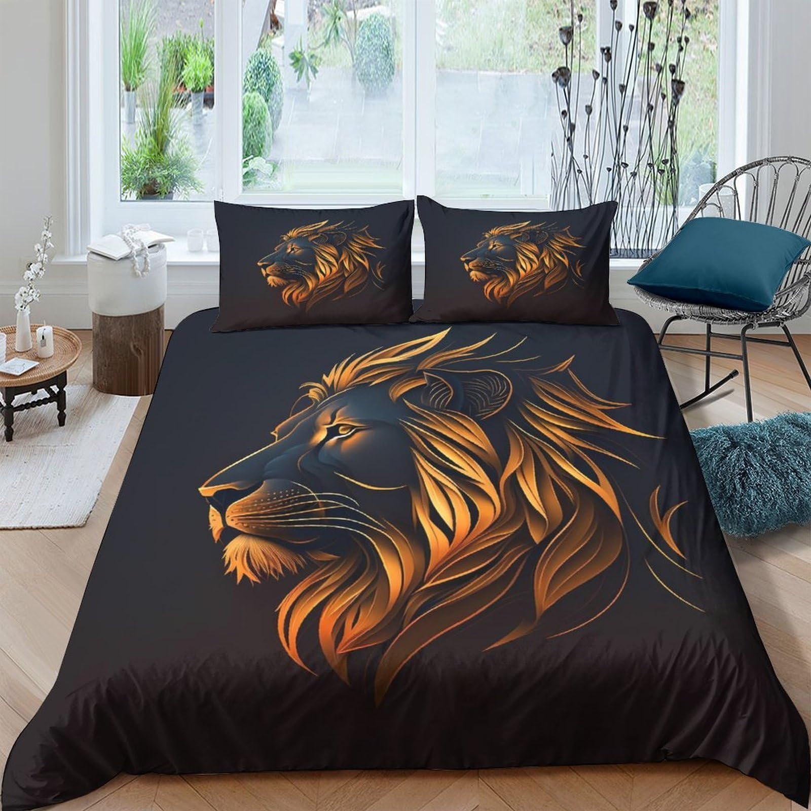 Ctjqhvkz Style-5 3D Printed Golden Lion Fitted Sheet Microfiber Soft Bedroom Decor Wild Animal Bed Cover For Adults Teens Single（135X200cm）