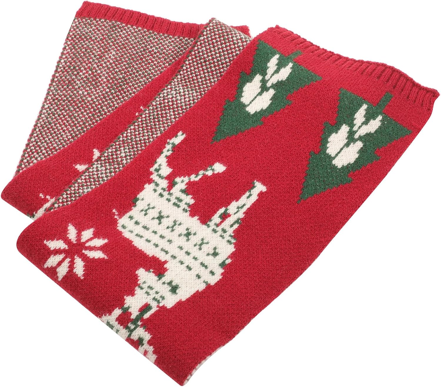 Christmas Winter Knit Scarf for Boys, Red Tree Pattern Wool Blend, Long Warm Festival Accessories for Autumn and Winter