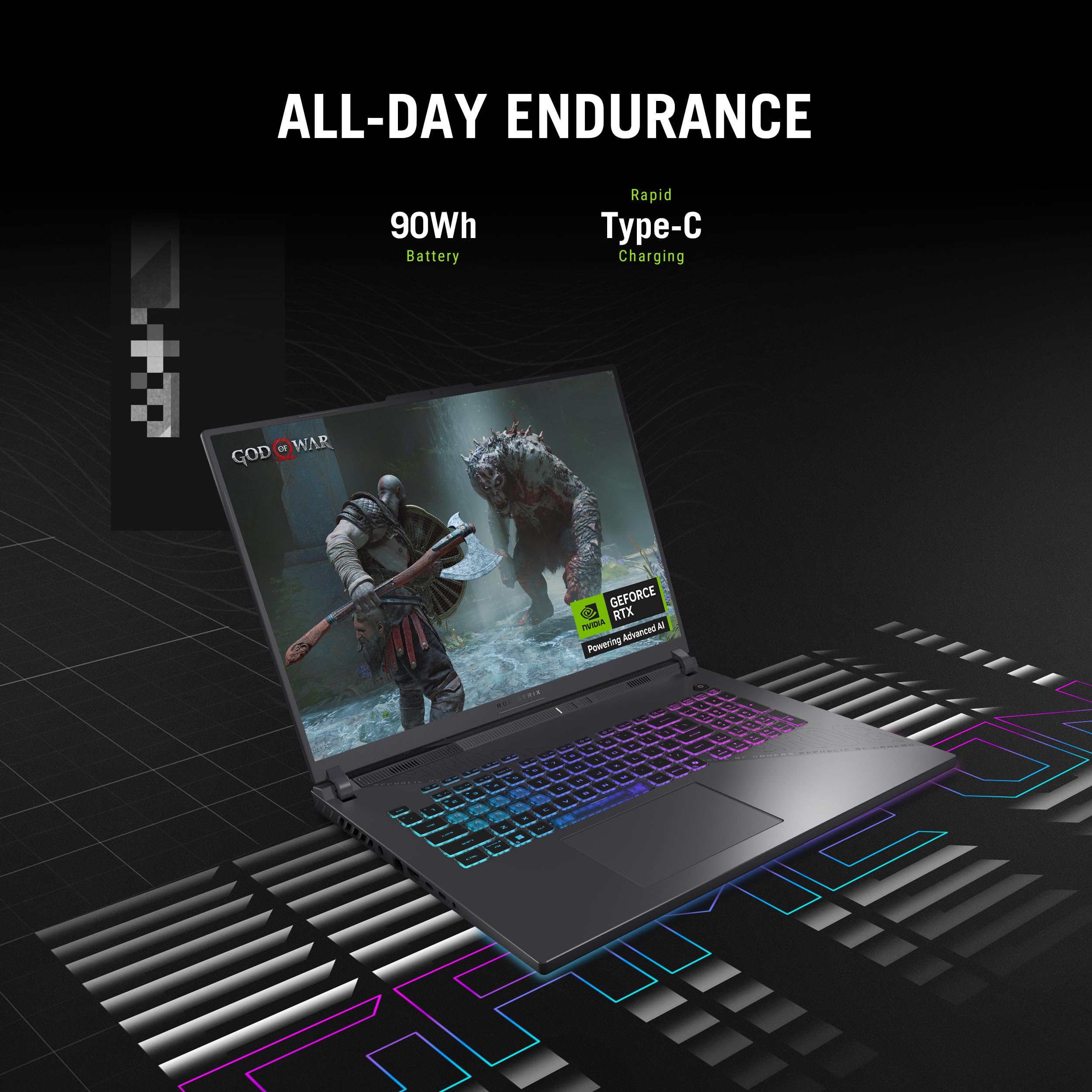 ASUS ROG Strix G16 Notebook Gaming, 16" 165Hz FHD IPS Display, AMD Ryzen 9-8940HX, 16GB DDR5 RAM, 1TB SSD, NVIDIA GeForce RTX 5070 Ti with 12GB DDR7, Wi-Fi 6E, Tastiera Inglese QWERTY, Windows 11 Home