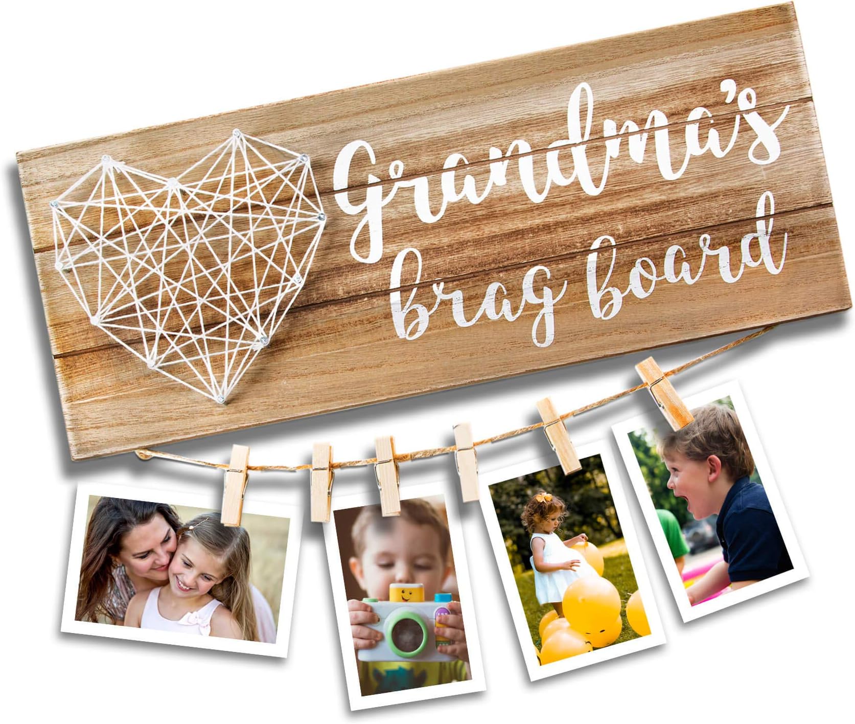 VILIGHT Grandma’s Brag Board for Grammy from Granddaughter and Grandson - Nana Grandmothers Photo Holder - 13.5x5.5 Inches
