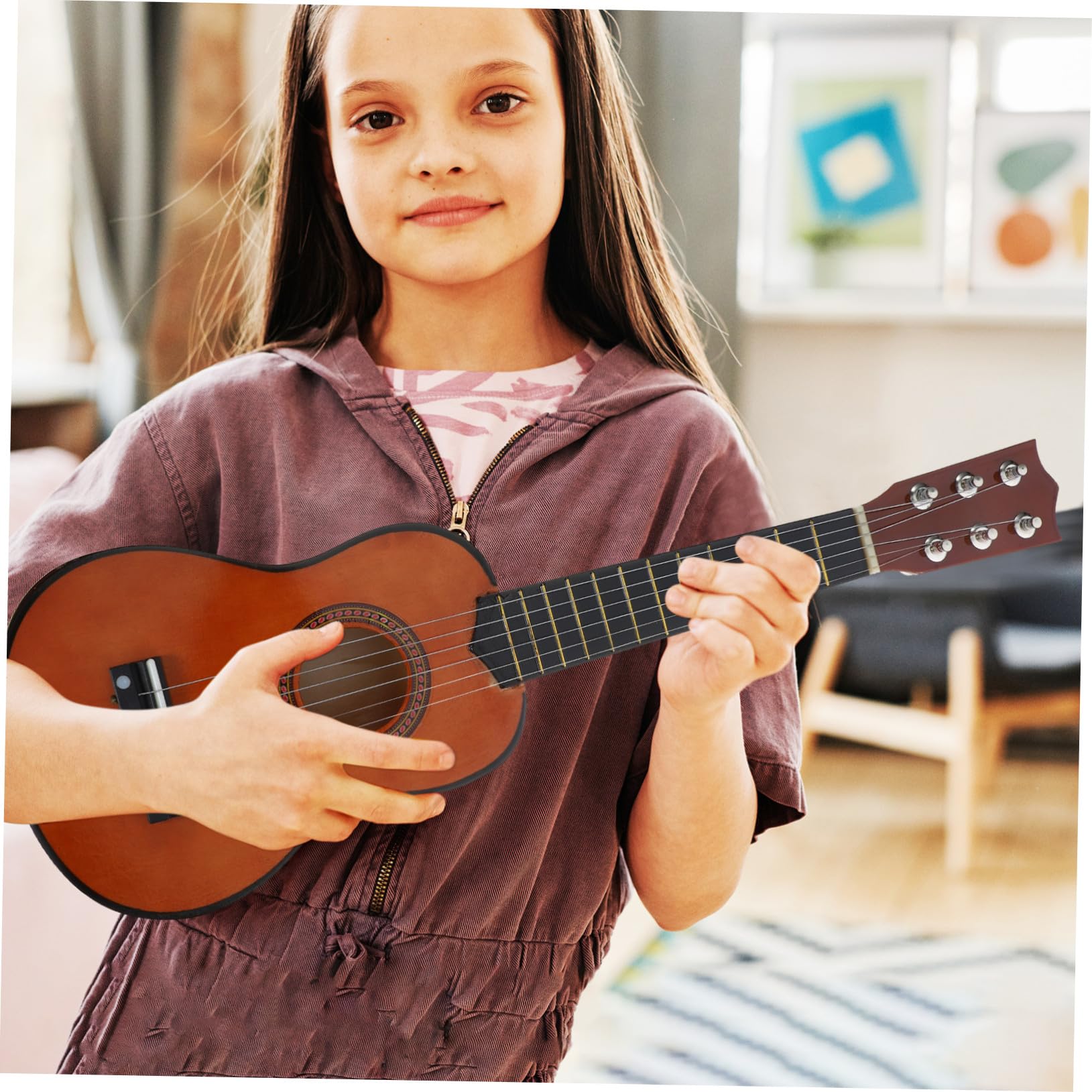 Mini Chitarra 21 Pollici in Legno per Bambini Principianti | Colore Caffè, Presa Confortevole, Gioco Educativo Interattivo, per Casa e Occasioni Speciali