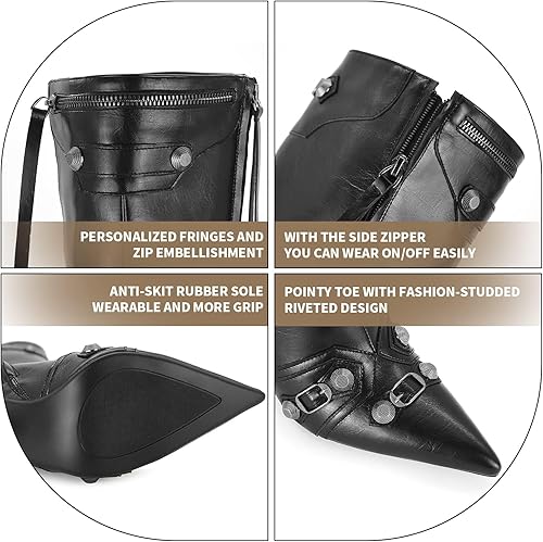 Miniatura 5 de Dsevht Botas altas hasta la rodilla negras de aguja para mujer, botas de tacón alto de moda con cremallera