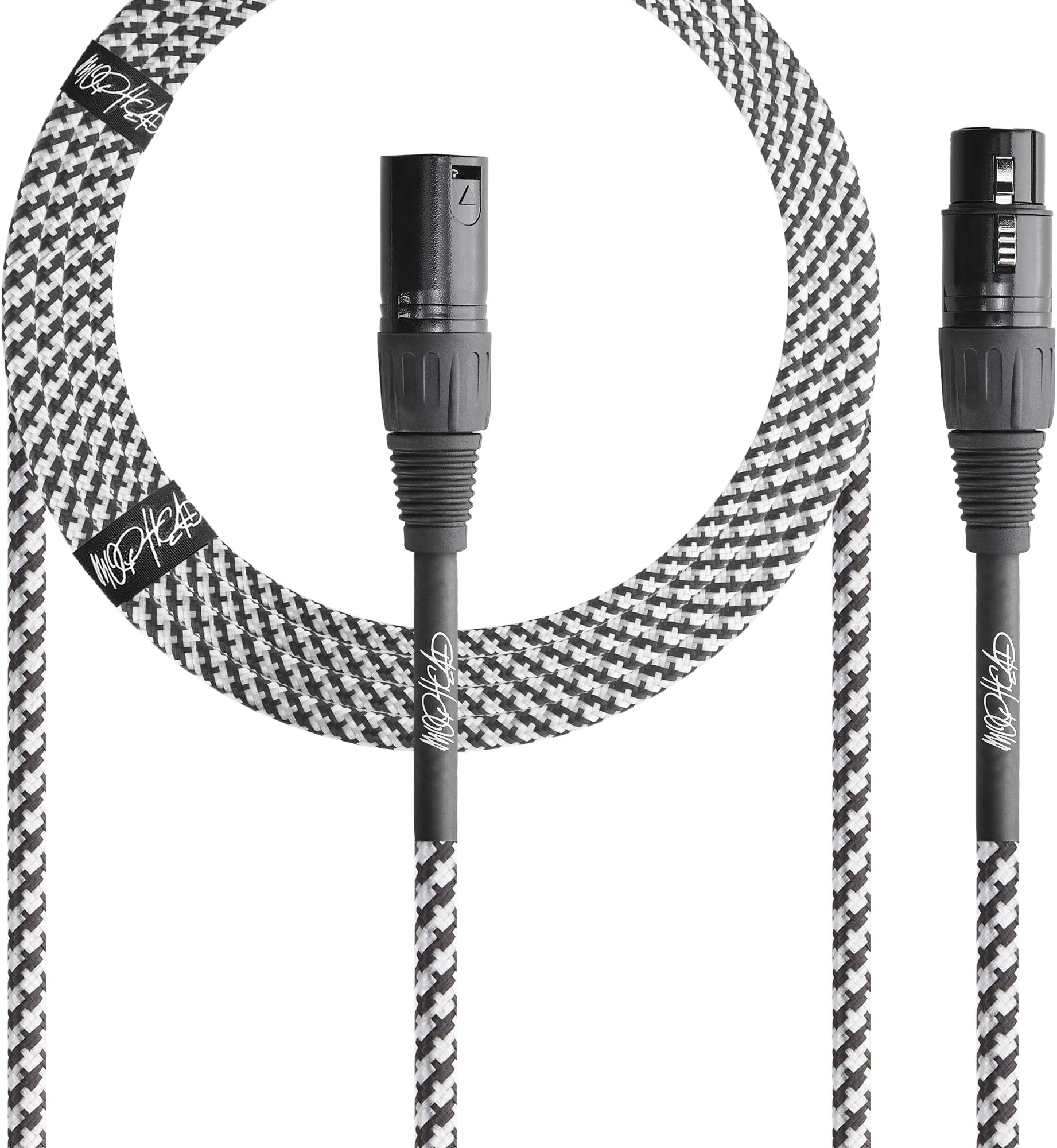 15-Foot Balanced Microphone Cable - 3-Pin XLR Male to XLR Female Pro Grade Double Insulated Tweed Braided (Black and White)