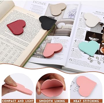 6 Pcs Leather Heart Bookmarks, Bookmarks for Women, Cute Heart Bookmark Corner, Book Marks for Teachers Students School Office Home Supplies