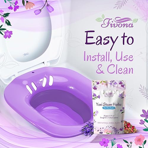 Miniatura 5 de Fivona Yoni - Kit de vapor 3 en 1 paquete de asiento de vapor expandible para bolsa de almacenamiento de inodoro y mezcla de hierbas de luna azul