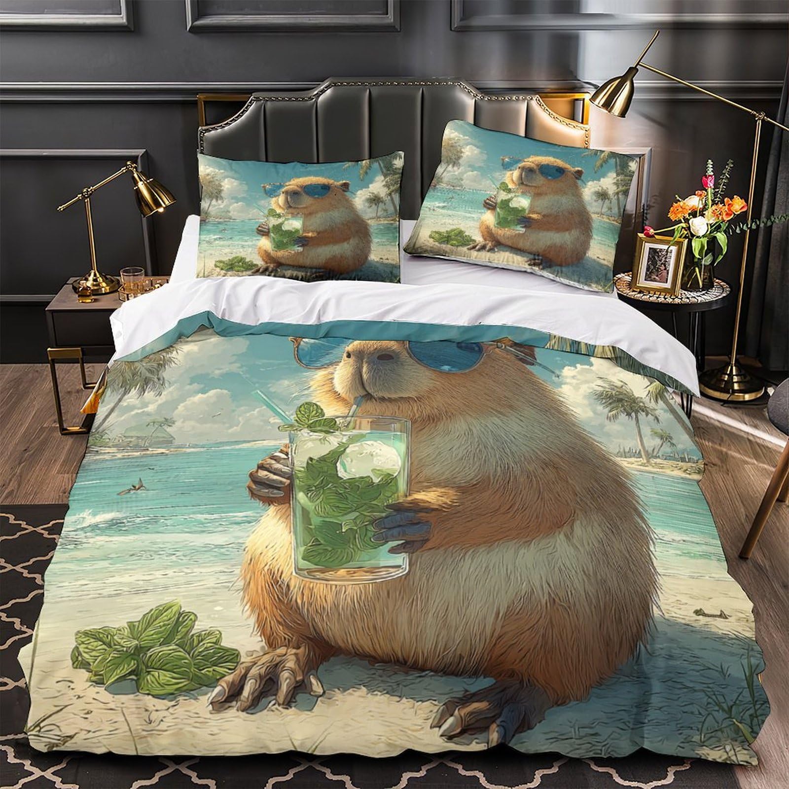 Housse de couette chat calico 220x240 cm en microfibre pour lit king size