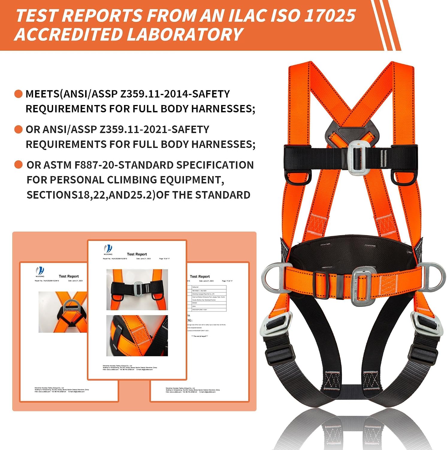 DIJJIG Safety Harness Fall Protection Kit Full Body Roofing Harnesses With Internal Shock Absorbing Lanyard, Orange Safety Harness For Construction OSHA/ANSI Compliant