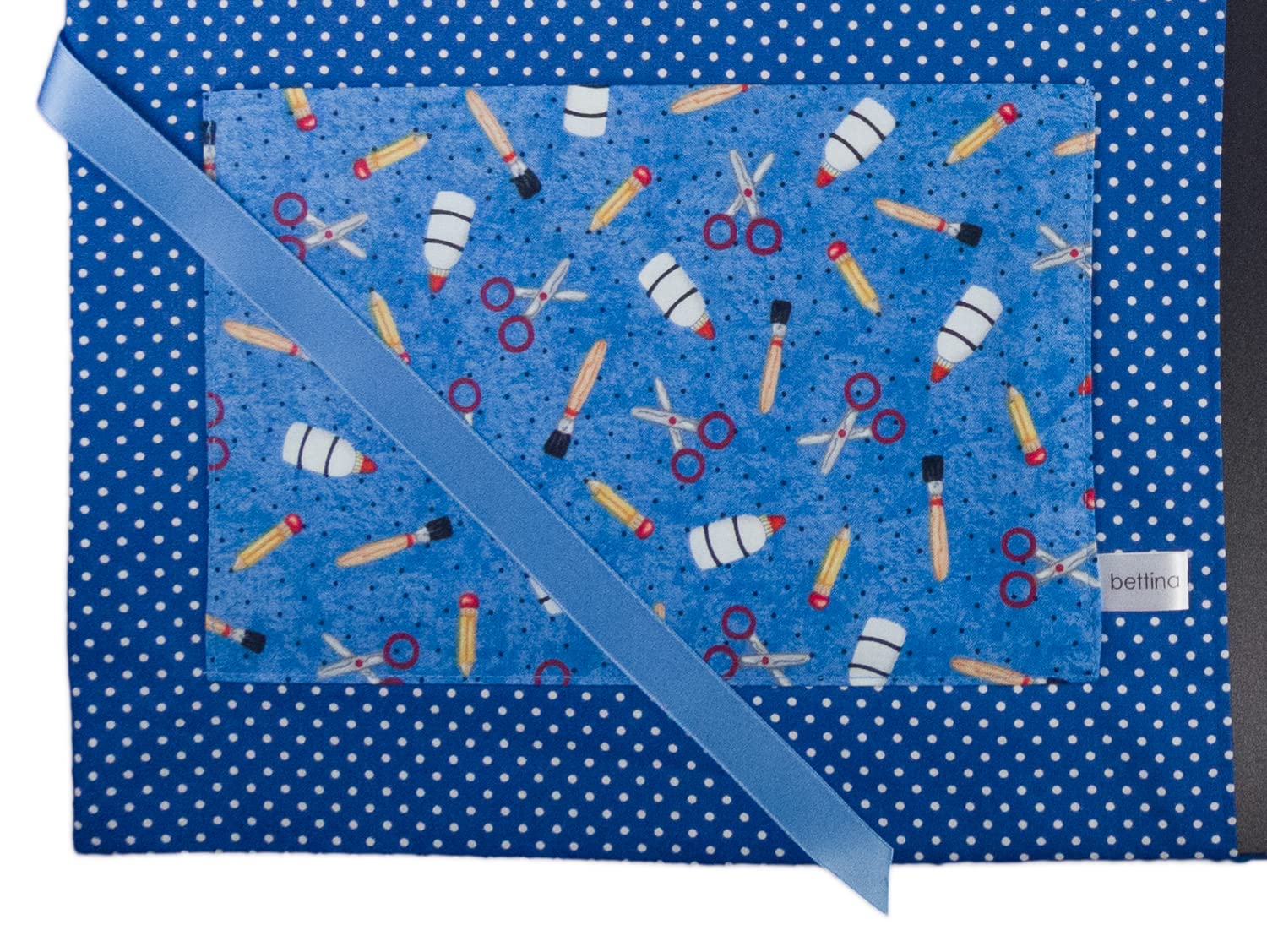 bettina bruder - Sammelmappe DIN A3 - innen 30 Sichthüllen - Schule Stifte Pinsel Schere Punkte blau weiß bunt