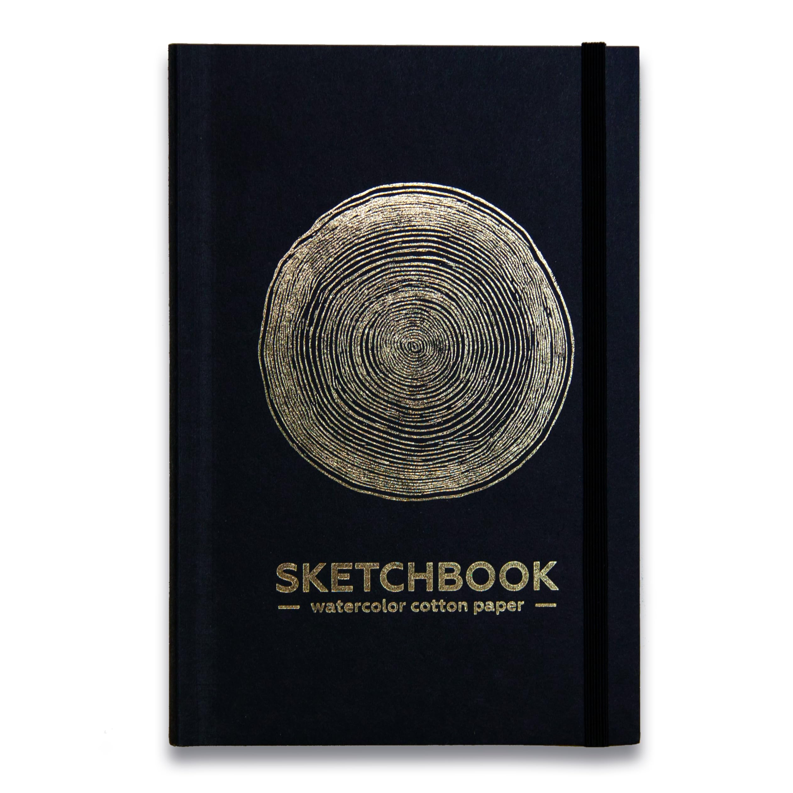 Kompaktowy szkicownik akwarelowy (20 x 13 cm) – 100% papier bawełniany, 200 g/m², 80 stron, dziennik podróżny A5 z płaską oprawą, trwała, miękka okładka (pierścień drzewa)