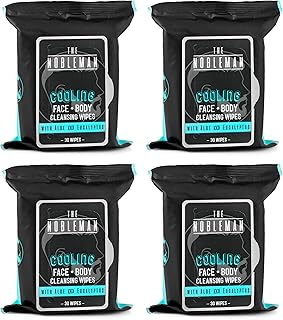 Men's Cooling Face + Body Cleansing Wipes - 4 Pack - 120 Count Post Workout Travel Towlettes