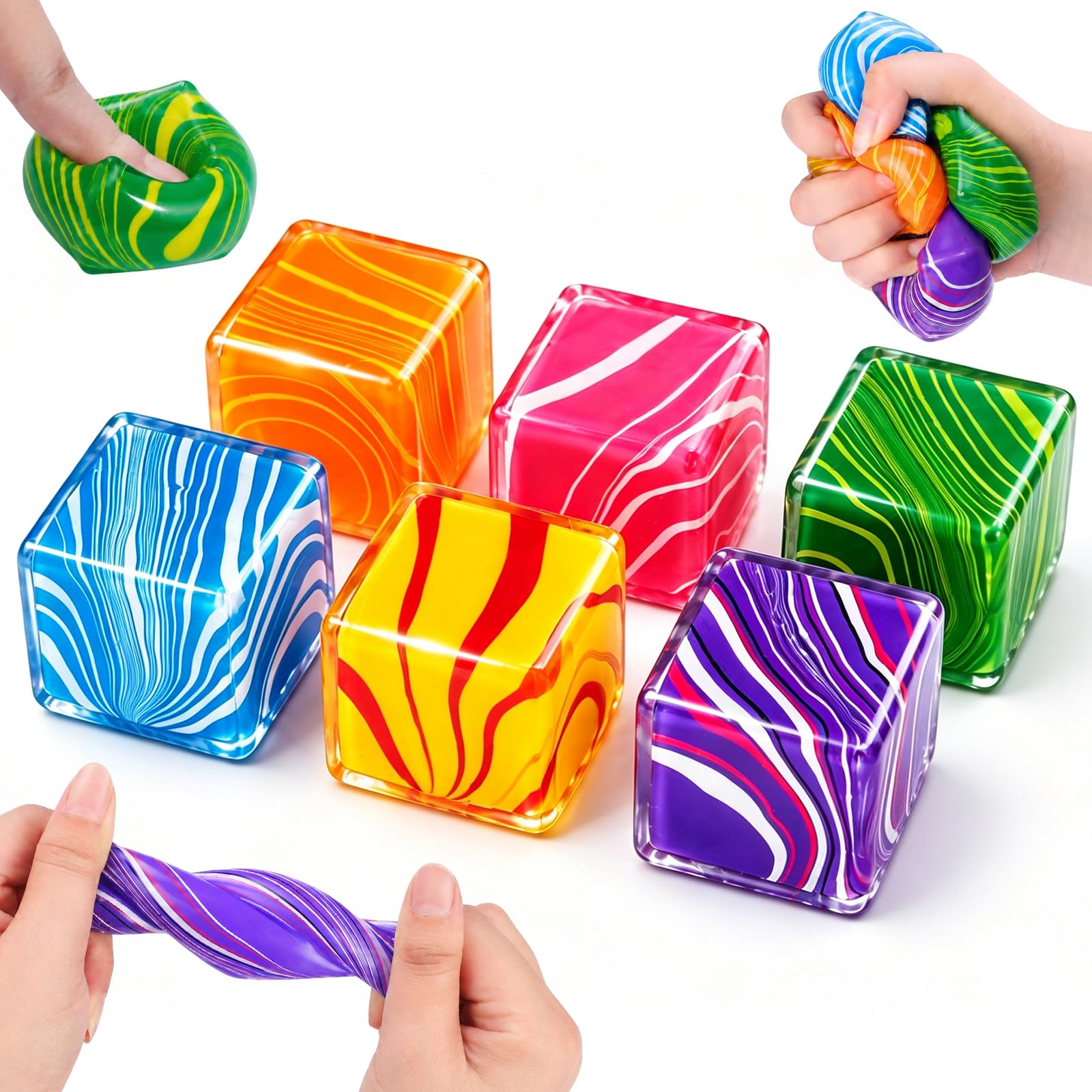 XIMISHOP 6PCS 3CM Stress Squishy Cubes，6 Colors Stress Relief Cube Soft Fidget Sensory Cubes for Adults Anxiety Relief Hand Exercise Relax Tension — image 1