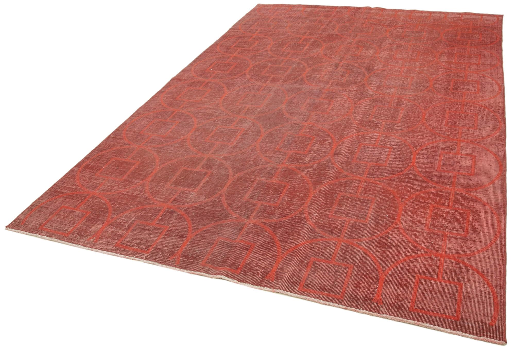69 x 100 - 206 x 305 Cm Geometric Carpet Red Geometric Bohemian Wool Cotton Handmade Handknotted Vintage