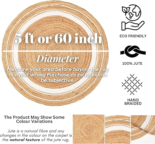 Miniatura 3 de Alfombra de área negra, alfombra redonda para sala, comedor y dormitorio, alfombra tejida a mano, alfombra trenzada, alfombra redonda de yute de 3