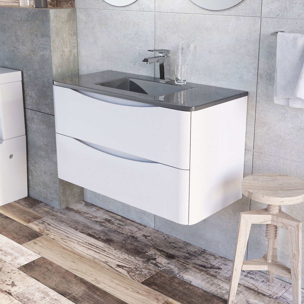 Buy Eaton White Bathroom Furniture Wall Hung ed Vanity Unit Soft Close