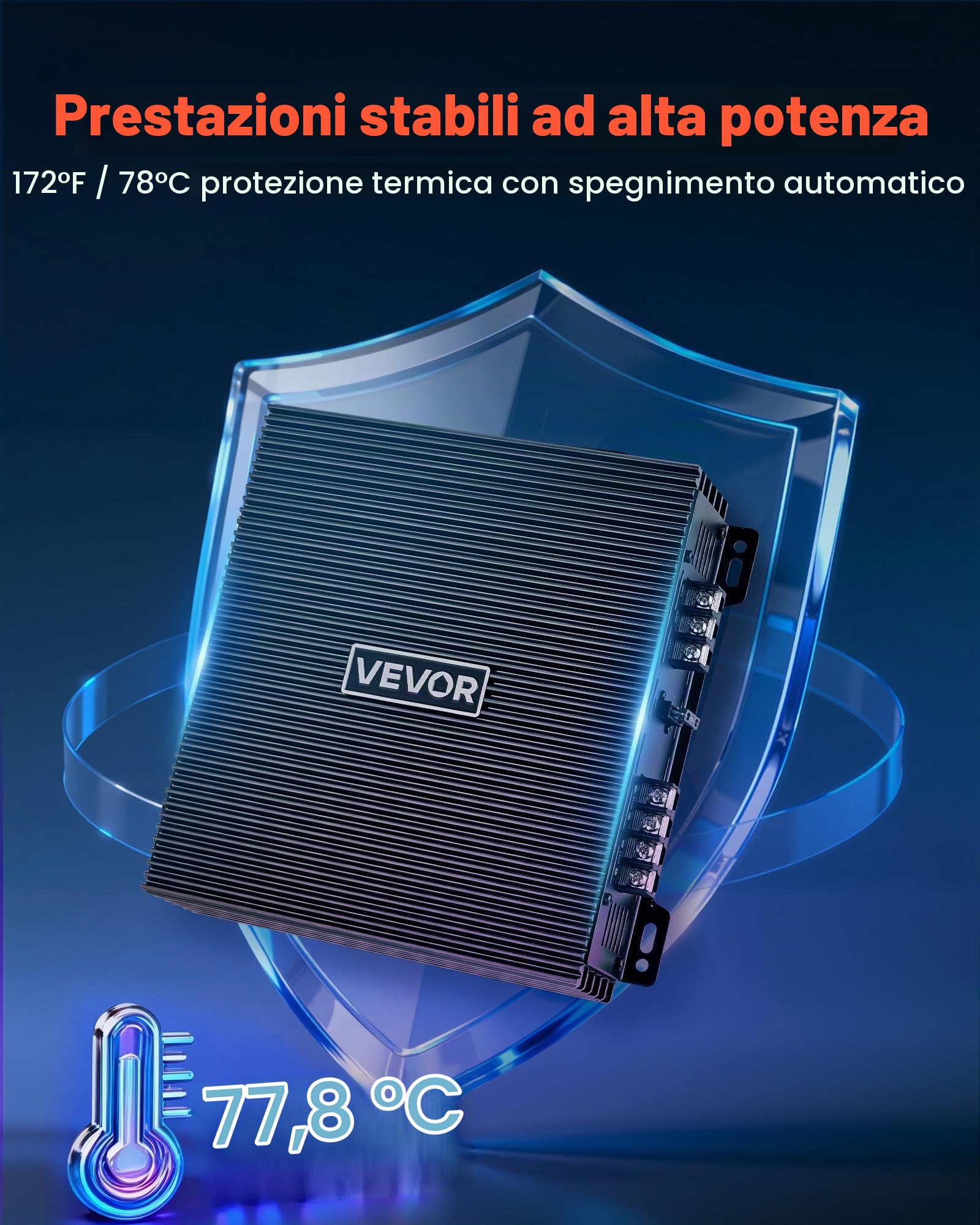 VEVOR Amplificatore Audio per Auto 2 Canali Potenza a Ponte Classe AB da 12V, Amplificatore per Auto Riduzione della Distorsione max. 2x300 W a 4 Ohm max. 2x600 W a 2 Ohm, Berline SUV Pick-Up