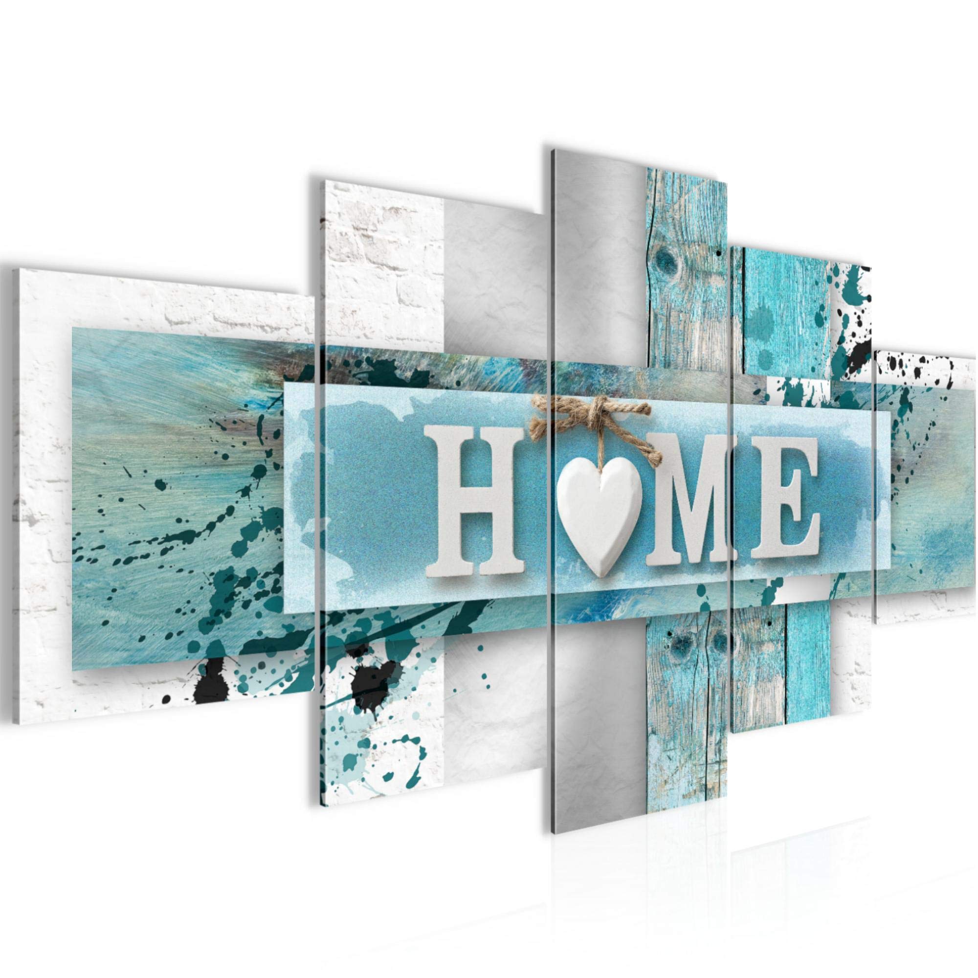 Runa Art A Run Art - Wall Pictures Home Heart 200 X 100 Cm 5 Parts Xxl Wall Rt Non-Woven Canvas Blue 504551