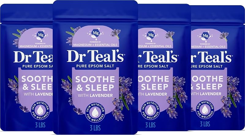 Pure Epsom Magnesium Salt Soak, Soothe & Sleep with Lavender, 3 lb (Pack of 4)