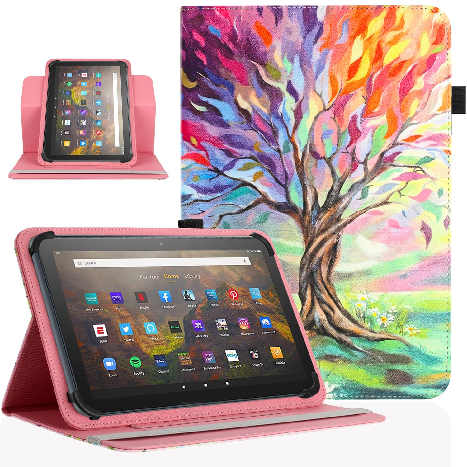 Pudazvi Universal 10 10.1 Inch Android Tablet Case,360 Degree Rotatable Kickstand Multiple Viewing Stand Case Cover for 9.6" 10" 10.1" 10.5" and All