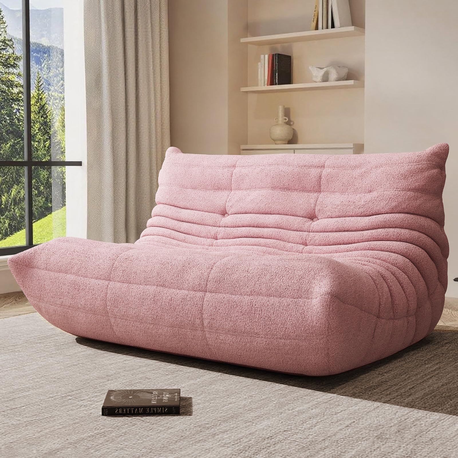 Giant Bean Bag Chair for Adult, Cozy Boneless Fireside Accent Loveseat Chair,Memory Foam Floor Sofa, Comfy Lounge Couch for Bedroom Small Living Room Apartment Daily Relax(Pink,Loveseat)
