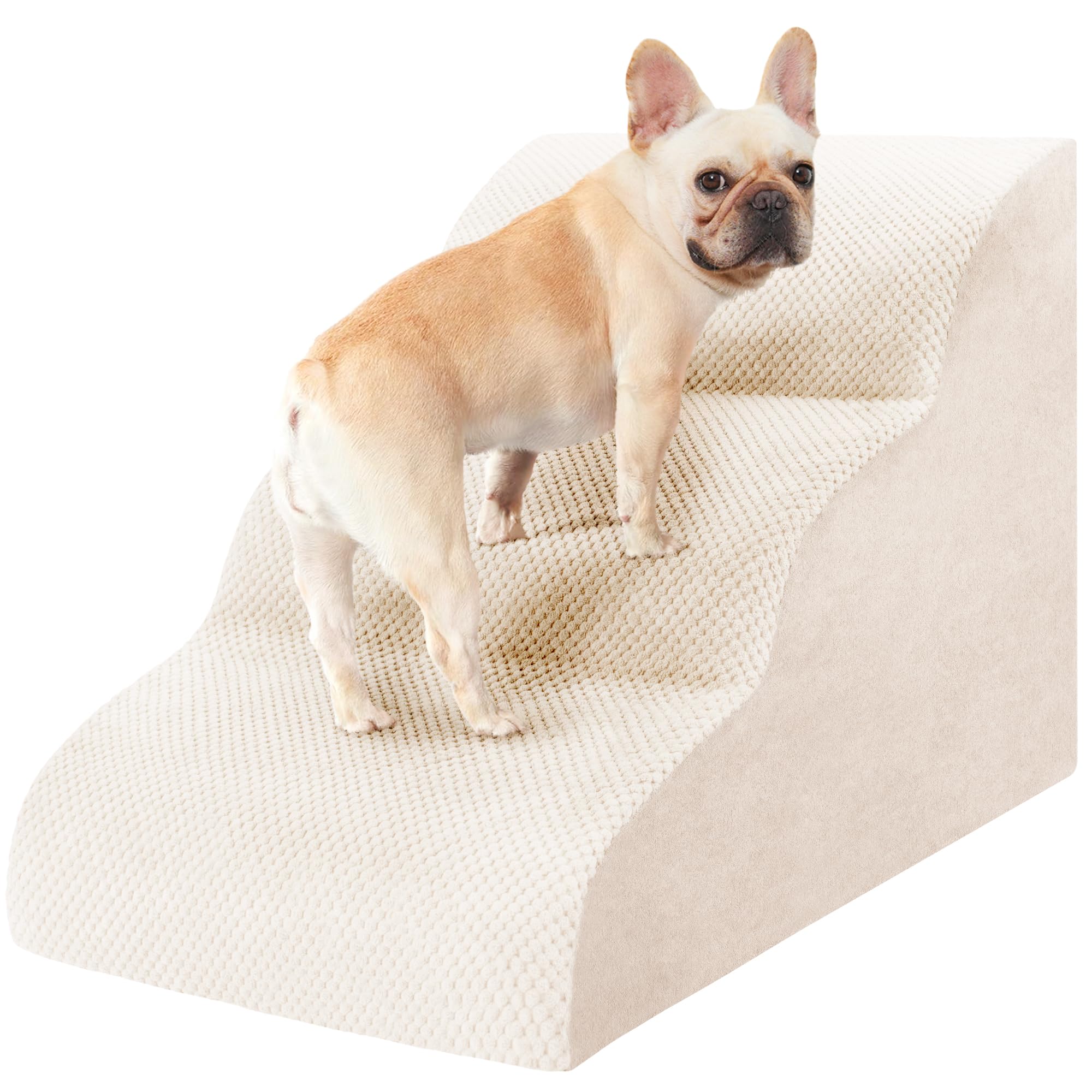 Dog Stairs for Small Dogs, 3 Tiers High Density Foam Dog Ramp, Extra Wide Non-Slip Pet Steps for High Beds Or Couch, Soft Foam Doggie Ladder for Dogs Injured, Older Pets, Small Cats