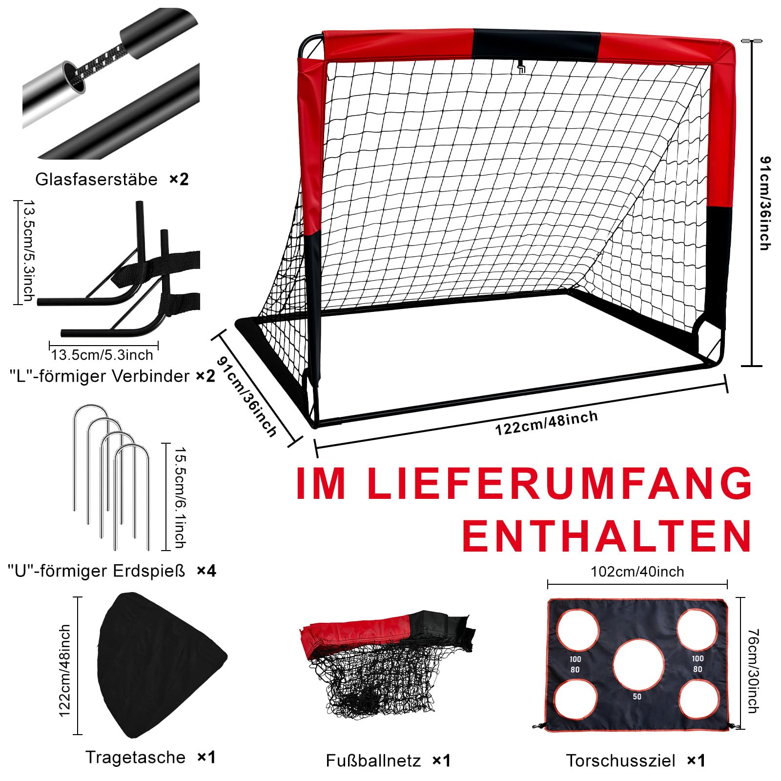 2-in-1 Fußballtor für Garten Kinder Faltbar, Kleine Fussballtore für Garten, Fußball Tor mit Torwand, Fußballtore Kinder mit Tragetasche Indoor & Outdoor für Garten, Park, Strand